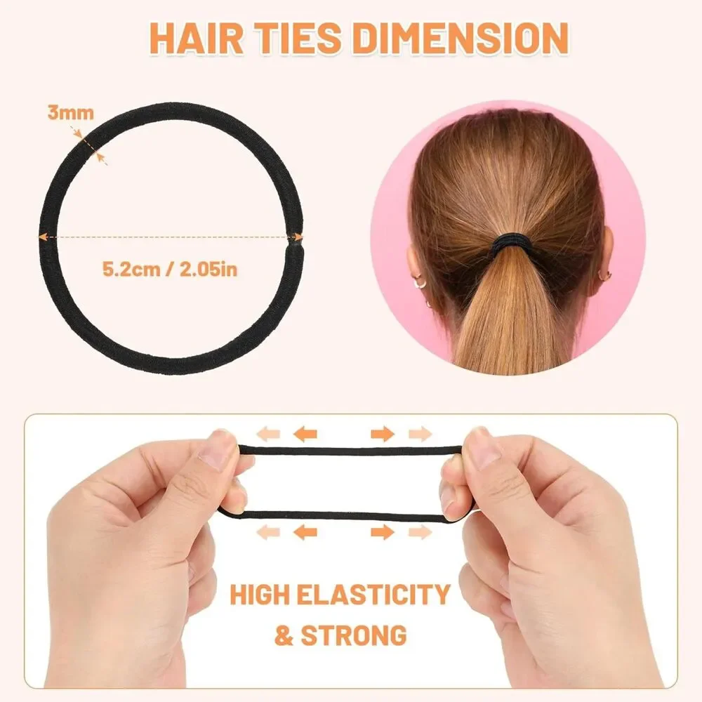 Women's 200 Pcs Black Hair Ties Elastics Ponytail Bands for Thick Curly Hair
